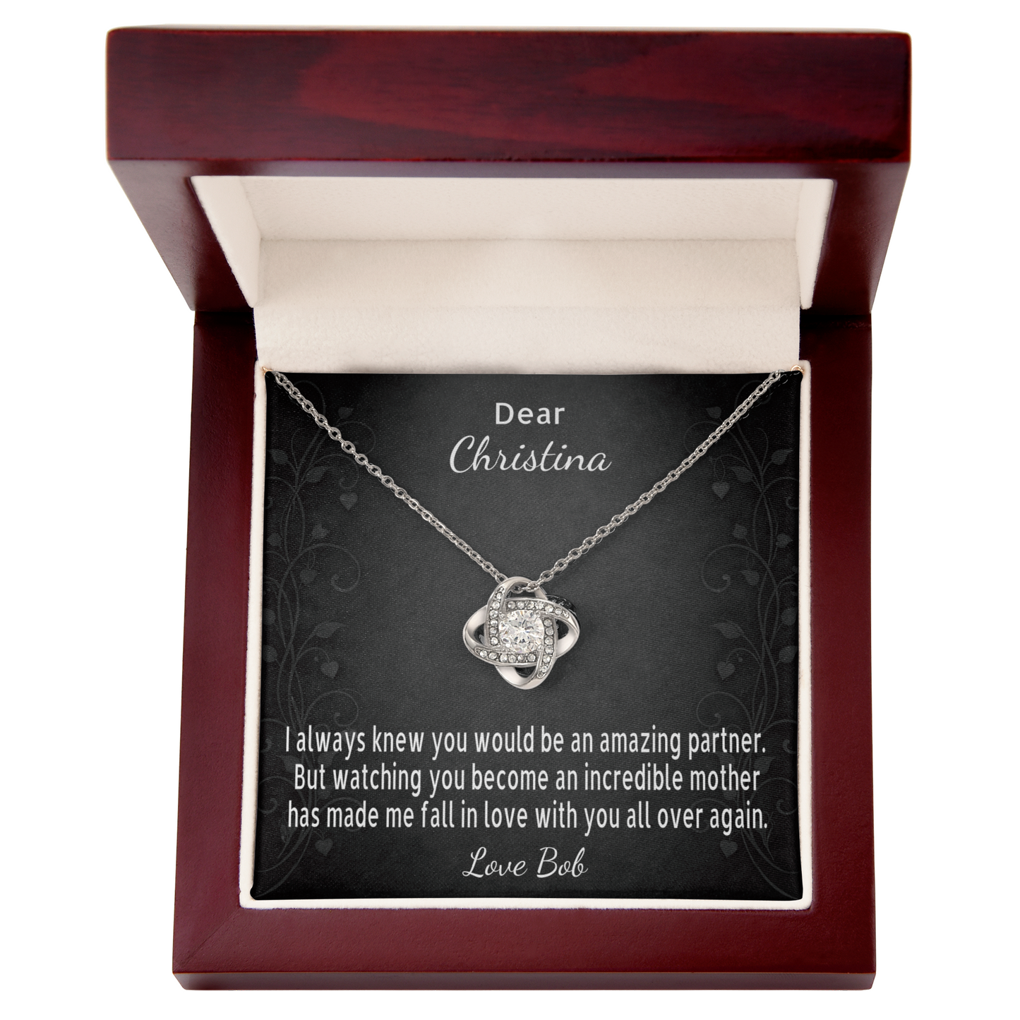Love Knot Necklace Gift for Wife from Husband – Becoming an Amazing Mother Message Card
