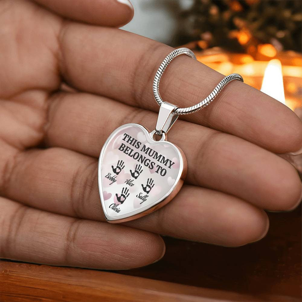 Personalized “This Mummy Belongs To” Heart Necklace with Kids Names