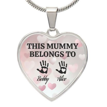 Personalized “This Mummy Belongs To” Heart Necklace with Kids Names