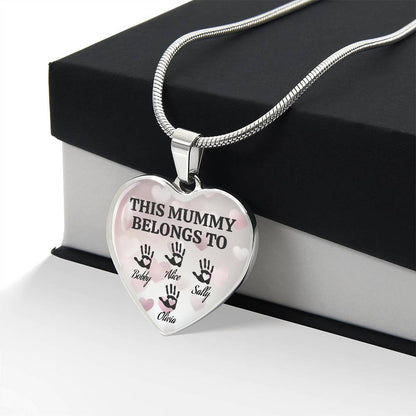 Personalized “This Mummy Belongs To” Heart Necklace with Kids Names