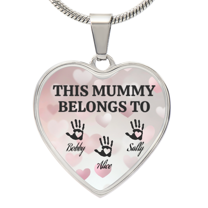 Personalized “This Mummy Belongs To” Heart Necklace with Kids Names
