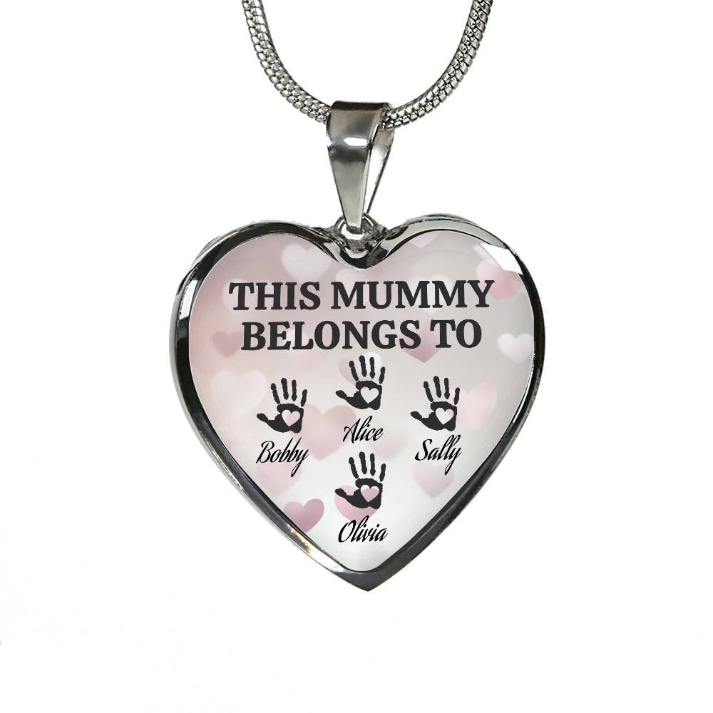 Personalized “This Mummy Belongs To” Heart Necklace with Kids Names