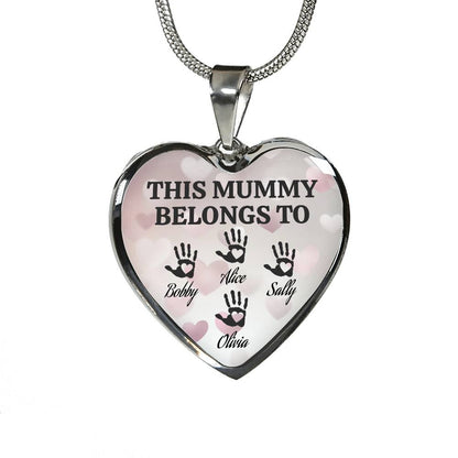 Personalized “This Mummy Belongs To” Heart Necklace with Kids Names