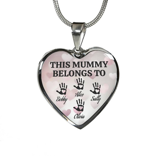 Personalized “This Mummy Belongs To” Heart Necklace with Kids Names