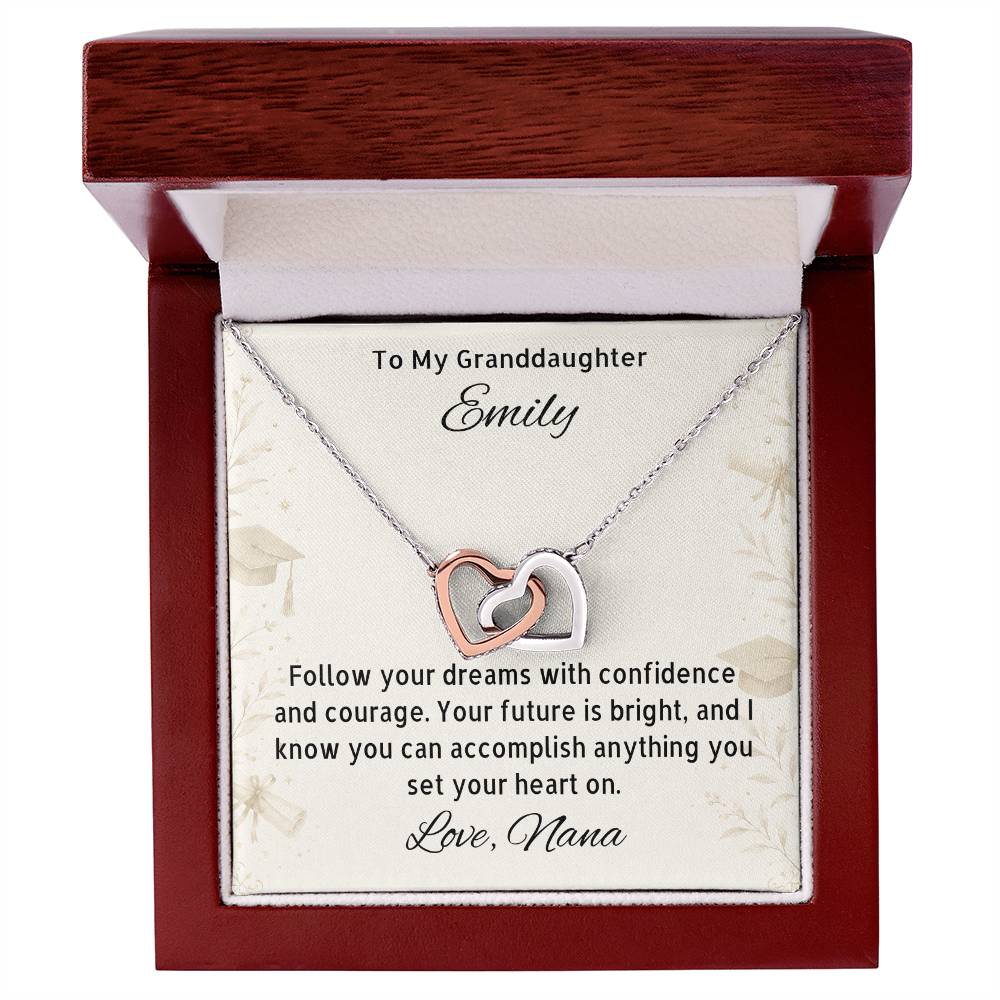 Follow Your Dreams Graduation Gift for Granddaughter from Grandma | Interlocking Hearts Necklace