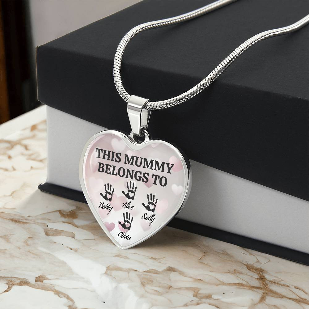 Personalized “This Mummy Belongs To” Heart Necklace with Kids Names