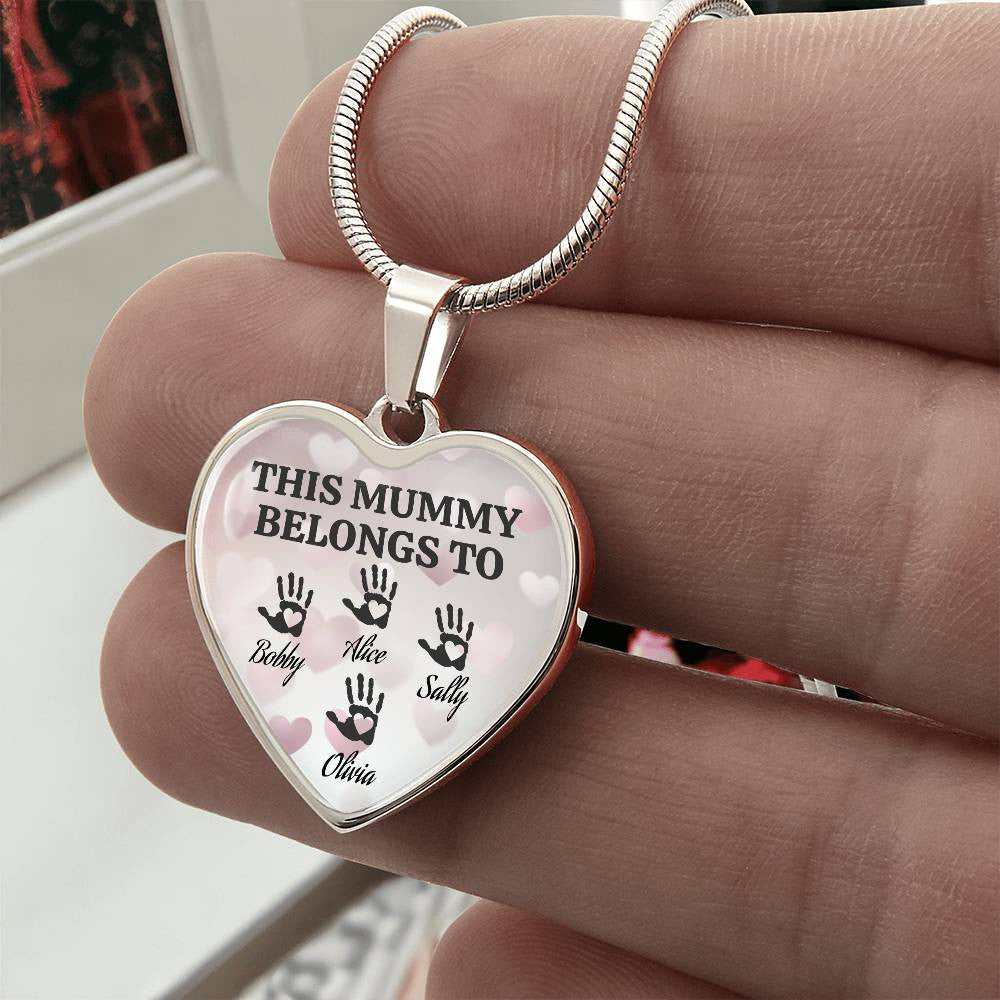 Personalized “This Mummy Belongs To” Heart Necklace with Kids Names
