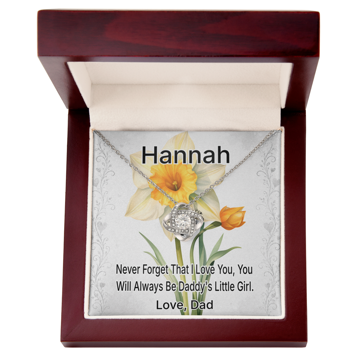 Personalized Daughter Necklace From Dad – Custom Name & Birth Flower Love Knot Gift