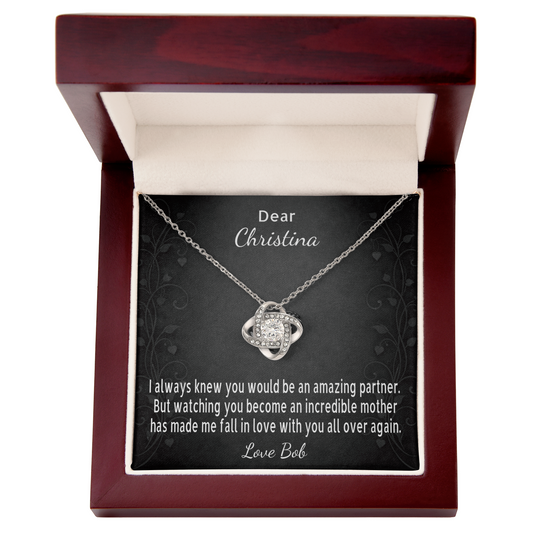 Love Knot Necklace Gift for Wife from Husband – Becoming an Amazing Mother Message Card